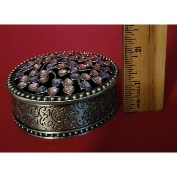 Vintage Metal Pewter Trinket Box Circle Jewelry Box - Picture 7 of 8